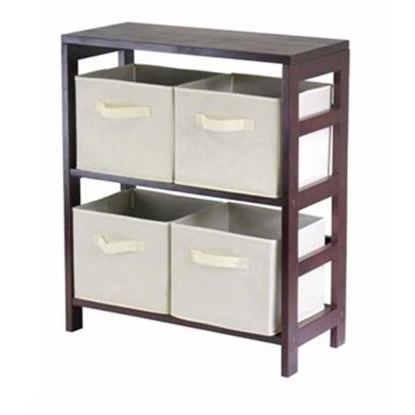 Capri 2 Section M Storage Shelf with 4 Foldable Fabric Baskets - Walnut and Beige, Doba-Bnt, Mfr#: SA143700